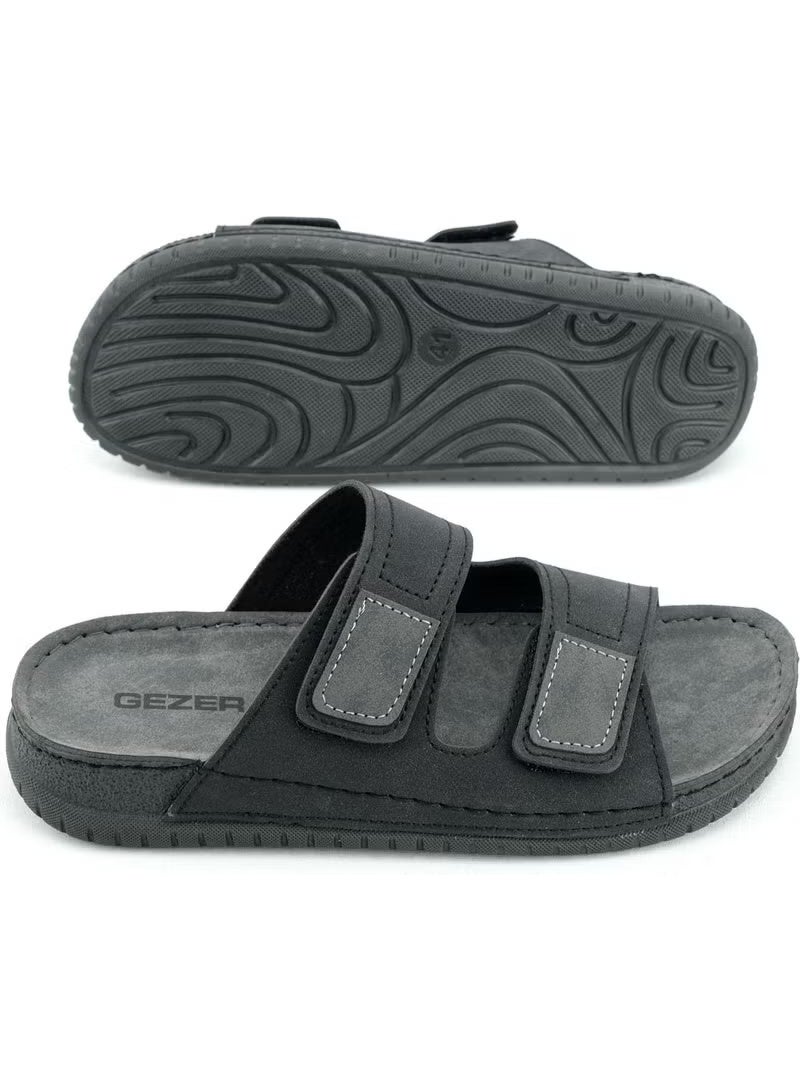 Gezer Summer Men's Artificial Leather Comfortable Insole with Two Velcro Belts Adjustable Daily Slippers - Image 5